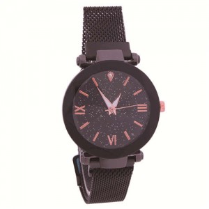 Starry Design Index Casual Fashion Magnetic Buckle Women Wrist Watch - Black