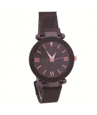 Starry Design Index Casual Fashion Magnetic Buckle Women Wrist Watch - Black