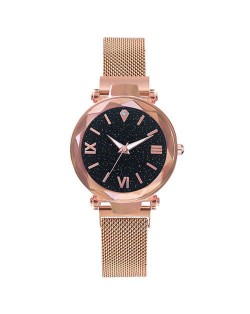 Starry Design Index Casual Fashion Magnetic Buckle Women Wrist Watch - Golden
