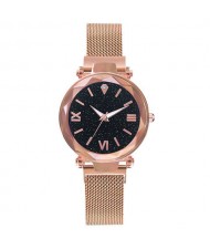 Starry Design Index Casual Fashion Magnetic Buckle Women Wrist Watch - Golden
