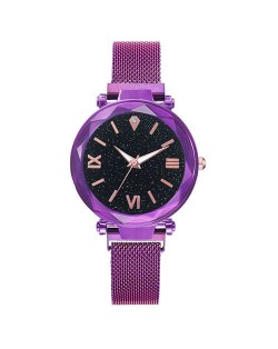Starry Design Index Casual Fashion Magnetic Buckle Women Wrist Watch - Violet