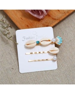 Korean High Fashion Seashell Design Women Hair Clip and Barrette Combo Set - Blue