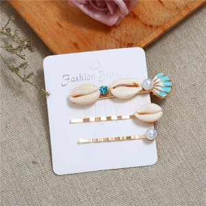 Korean High Fashion Seashell Design Women Hair Clip and Barrette Combo Set - Blue