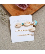 Korean High Fashion Seashell Design Women Hair Clip and Barrette Combo Set - Blue