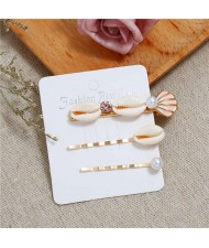 Korean High Fashion Seashell Design Women Hair Clip and Barrette Combo Set - Pink