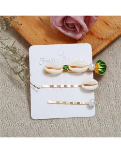 Korean High Fashion Seashell Design Women Hair Clip and Barrette Combo Set - Green