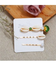 Korean High Fashion Seashell Design Women Hair Clip and Barrette Combo Set - Green