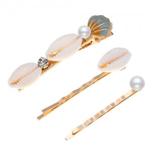 Korean High Fashion Seashell Design Women Hair Clip and Barrette Combo Set - Gray