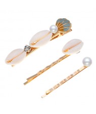 Korean High Fashion Seashell Design Women Hair Clip and Barrette Combo Set - Gray