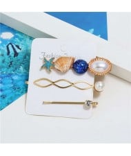 Seashell and Starfish Decorated Korean Fashion Women Hair Clip and Barrette Combo Set - Blue
