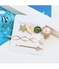 Seashell and Starfish Decorated Korean Fashion Women Hair Clip and Barrette Combo Set - Green