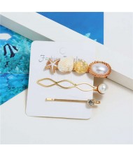 Seashell and Starfish Decorated Korean Fashion Women Hair Clip and Barrette Combo Set - Yellow