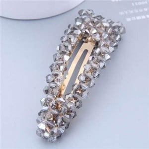 Shining Crystal Bar Shape Korean Fashion Women Hair Clip - Gray
