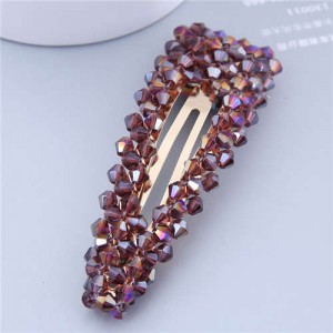 Shining Crystal Bar Shape Korean Fashion Women Hair Clip - Violet