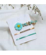 Sunflower Decorated High Fashion Women Hair Clip and Barrette Combo Set - Green