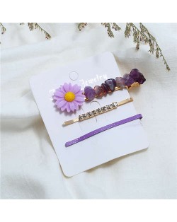 Sunflower Decorated High Fashion Women Hair Clip and Barrette Combo Set - Purple