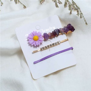 Sunflower Decorated High Fashion Women Hair Clip and Barrette Combo Set - Purple
