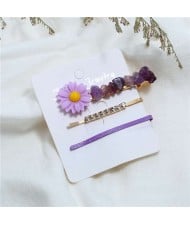 Sunflower Decorated High Fashion Women Hair Clip and Barrette Combo Set - Purple