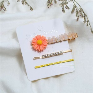 Sunflower Decorated High Fashion Women Hair Clip and Barrette Combo Set - Yellow