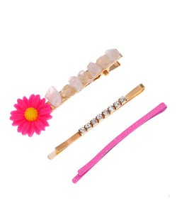 Sunflower Decorated High Fashion Women Hair Clip and Barrette Combo Set - Pink