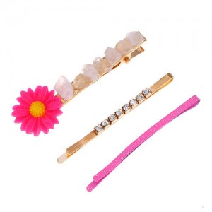 Sunflower Decorated High Fashion Women Hair Clip and Barrette Combo Set - Pink