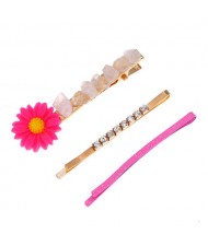 Sunflower Decorated High Fashion Women Hair Clip and Barrette Combo Set - Pink