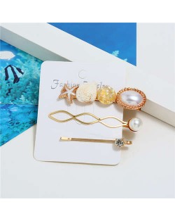 Korean High Fashion Ocean Elements Design Women Hair Clip and Barrette Combo Set - Yellow