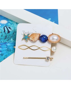 Korean High Fashion Ocean Elements Design Women Hair Clip and Barrette Combo Set - Blue