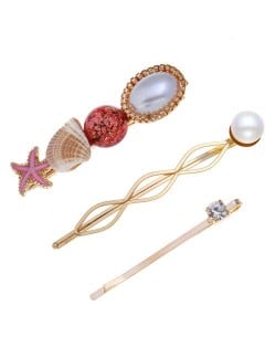 Korean High Fashion Ocean Elements Design Women Hair Clip and Barrette Combo Set - Red