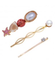 Korean High Fashion Ocean Elements Design Women Hair Clip and Barrette Combo Set - Red