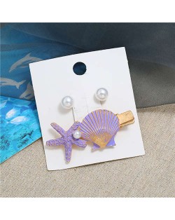Seashell and Pearl Combo Women Elegant Hair Barrette - Violet