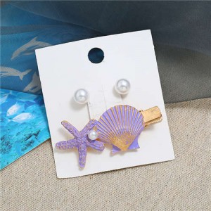 Seashell and Pearl Combo Women Elegant Hair Barrette - Violet