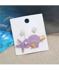 Seashell and Pearl Combo Women Elegant Hair Barrette - Violet