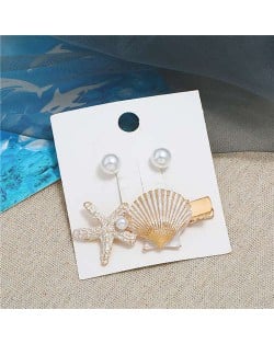 Seashell and Pearl Combo Women Elegant Hair Barrette - White