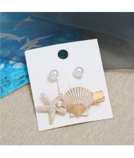 Seashell and Pearl Combo Women Elegant Hair Barrette - White