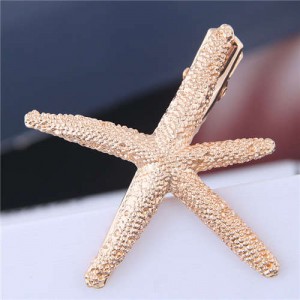 Alloy Starfish Design Women Hair Barrette - Golden
