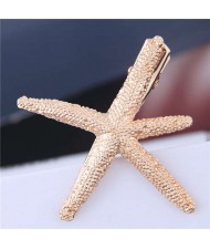 Alloy Starfish Design Women Hair Barrette - Golden