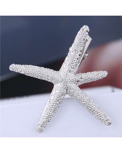 Alloy Starfish Design Women Hair Barrette - Silver
