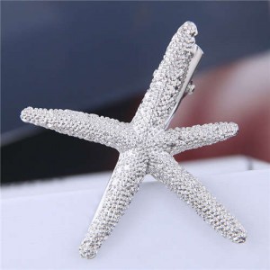 Alloy Starfish Design Women Hair Barrette - Silver