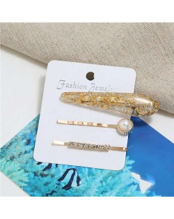 Artificial Amber Design Women Hair Clip and Barrette Combo Set - Golden
