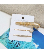 Artificial Amber Design Women Hair Clip and Barrette Combo Set - Golden