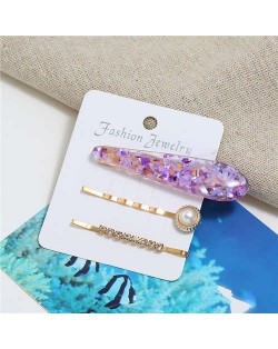 Artificial Amber Design Women Hair Clip and Barrette Combo Set - Purple