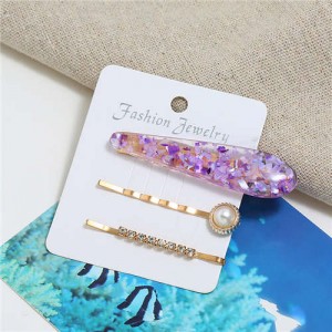 Artificial Amber Design Women Hair Clip and Barrette Combo Set - Purple