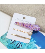 Artificial Amber Design Women Hair Clip and Barrette Combo Set - Purple