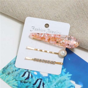 Artificial Amber Design Women Hair Clip and Barrette Combo Set - Pink