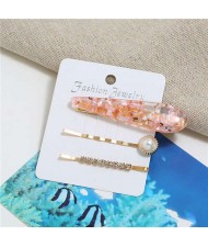 Artificial Amber Design Women Hair Clip and Barrette Combo Set - Pink