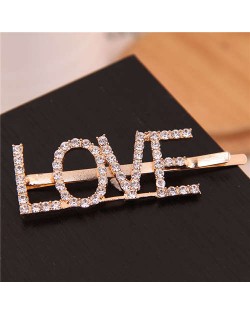 Shining Rhinestone Alphabet Combo Design Women Hair Clip - Love