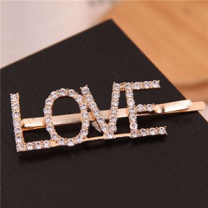 Shining Rhinestone Alphabet Combo Design Women Hair Clip - Love