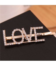 Shining Rhinestone Alphabet Combo Design Women Hair Clip - Love