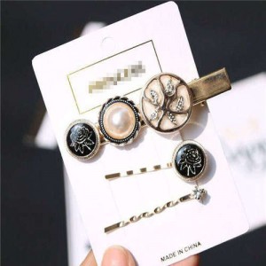 Rose Design High Fashion Women Alloy Hair Clip and Barrette Combo Set